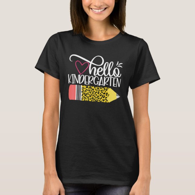 Hej Kindergarten Leopard Rosa Pencil tillbaka till T Shirt (Framsida)