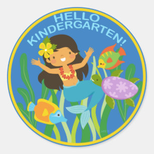 Hej Kindergarten! Little Girl Sjöjungfru and Fish Runt Klistermärke