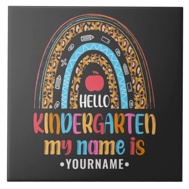 Hej Kindergarten Rainbow Första skoldagen Kakelplatta (Framsidan)