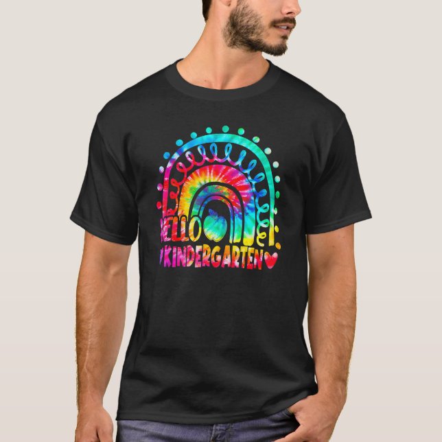 Hej Kindergarten Rainbow Tie Dye Back to school T Shirt (Framsida)