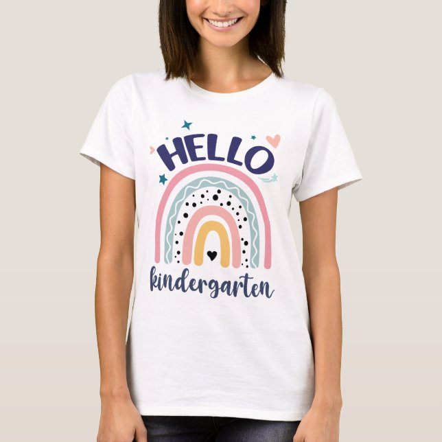 Hej Kindergarten Retro Rainbow för lärare Girl T Shirt (Framsida)