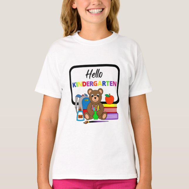 Hej Kindergarten School Bear Girl's T-Shirt 2 (Framsida)