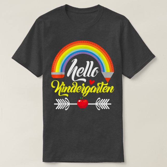 Hej Kindergarten Teacher Rainbow Kinder tillbaka t Shirt (Design framsida)