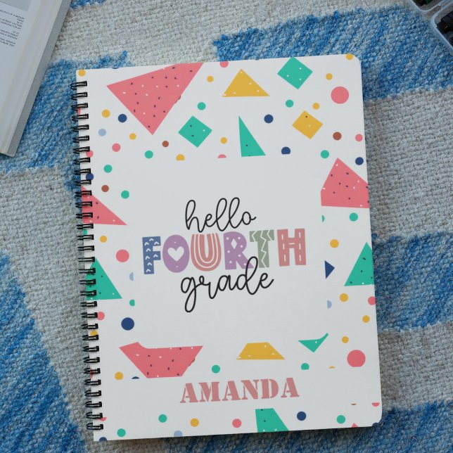 Hej Klass färglöst geometriskt anpassat namn Anteckningsbok (Hello school Grade colorful geometric custom name Notebook)