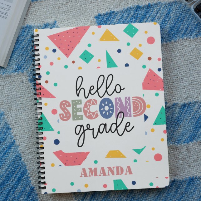 Hej Klass färglöst geometriskt anpassat namn Anteckningsbok (Hello school Grade colorful geometric custom name Notebook)