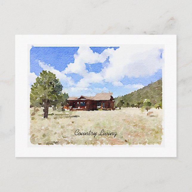 Hej Land Cabin Living Watercolor Vykort (Framsida)