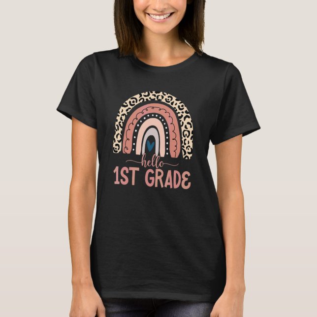 Hej lärare i 1:a klass Leopard Regnbåge Förskola B T Shirt (Framsida)