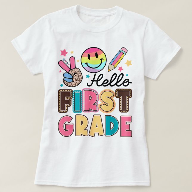 Hej lärare i första klass Coquette pennbåge T Shirt (Design framsida)