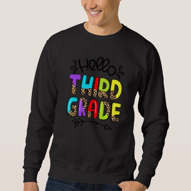 Hej Lärare i tredje Klass Leopard Back to school Lång Ärmad Tröja (Framsida)