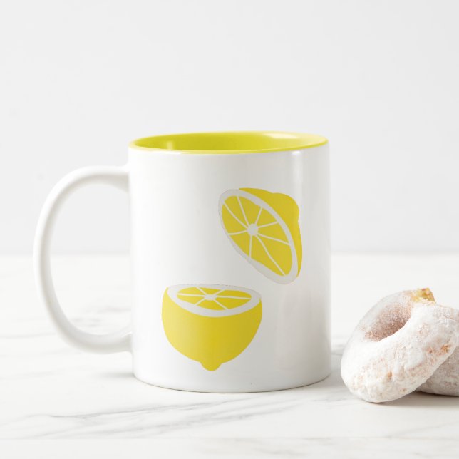 Hej Lemon modern gult-frukt Två-Tonad Mugg (Med munk)