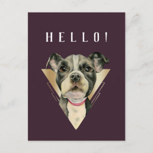 HEJ Lila Guld Pitbull Puppy Watercolor Vykort