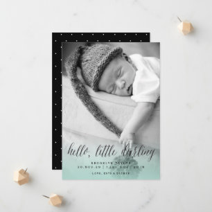 Hej lilla älskling Aqua Blå Foto Pojke Födelse Meddelande
