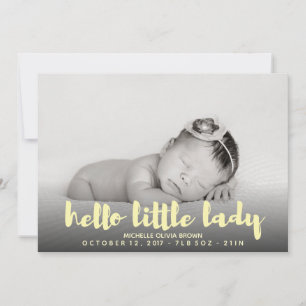 Hej lilla baby gult Fotofödelsemeddelande Meddelande