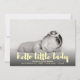 Hej lilla baby gult Fotofödelsemeddelande Meddelande
