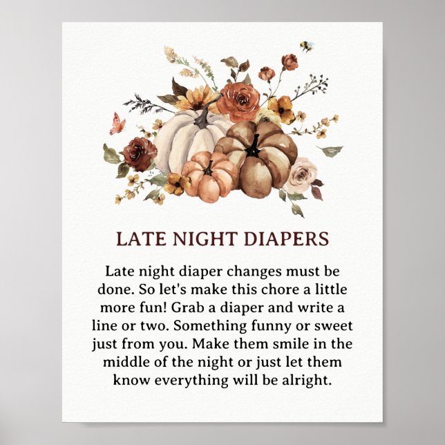 Hej Lilla Pumpa Höst Baby Shower Blöja Rolig Poster (Framsidan)
