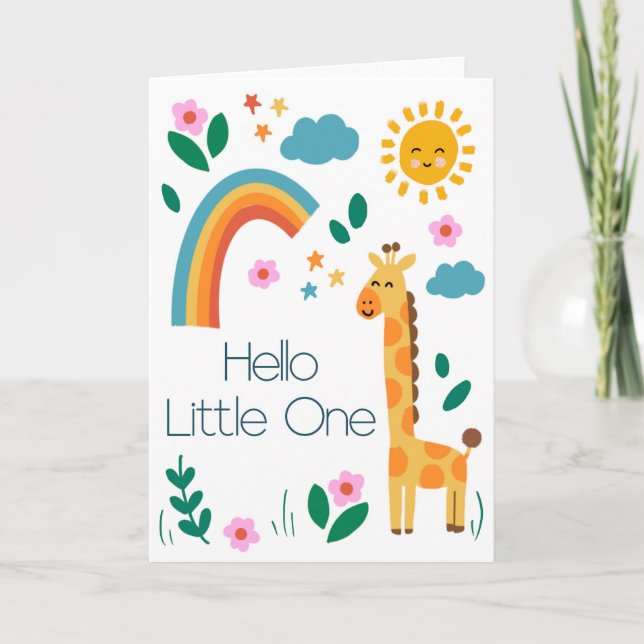 Hej lilla söta giraffregnbågsbebis  kort (Framsida)