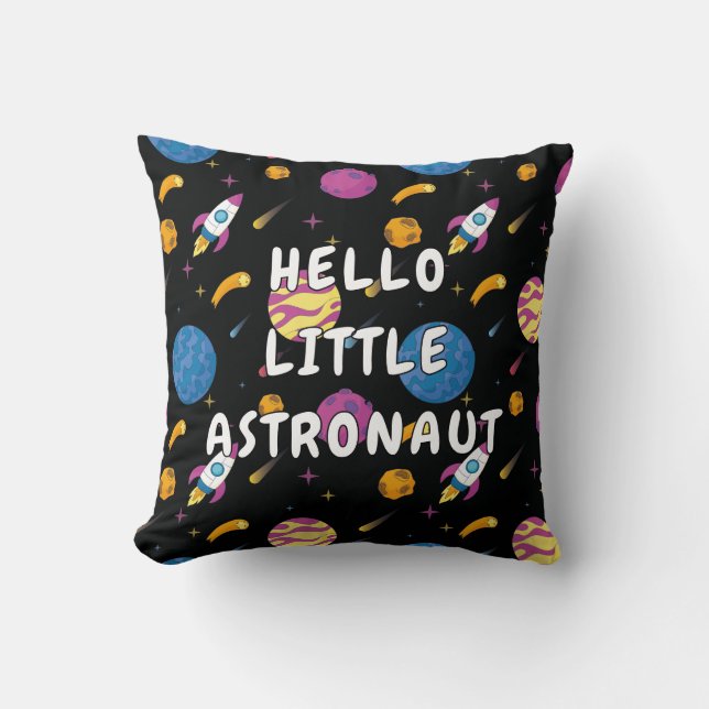 Hej Little Astronaut Space Mönster Kudde (Framsida)