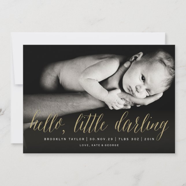 Hej Little Darling Guld Script Chic Photo Birth Meddelande (Framsida)