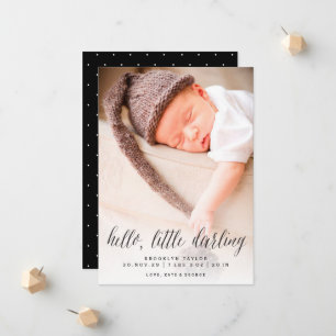 Hej Little Darling Modern Minimalist Photo Birth Meddelande