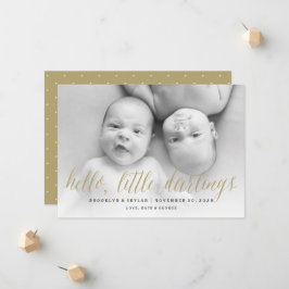 Hej Little Darlings Guld Script Twin Photo Birth Meddelande