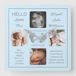 Hej Little One Baby Four Photo Square Wall Clock Fyrkantig Klocka