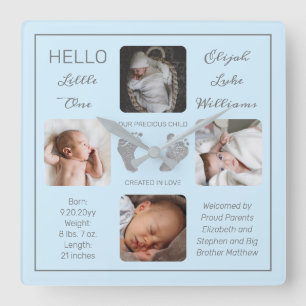 Hej Little One Baby Four Photo Square Wall Clock Fyrkantig Klocka