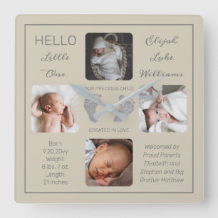 Hej Little One Baby Four Photo Square Wall Clock Fyrkantig Klocka