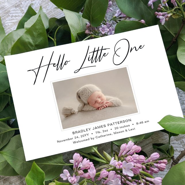 Hej Little One Elegant Script Photo Birth Meddelande (Skapare uppladdad)
