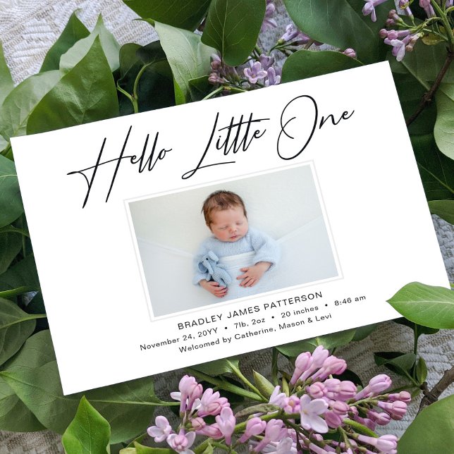 Hej Little One Elegant Script Photo Birth Meddelande (Skapare uppladdad)
