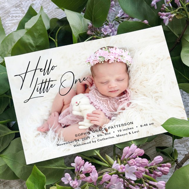 Hej Little One Elegant Script Photo Birth Meddelande (Skapare uppladdad)