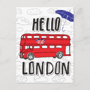 Hej London Handskrift med paraplymärke Vykort