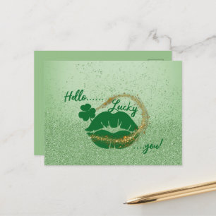 Hej Lucky, du! St. Patrick's Day Grönt Läppar Vykort