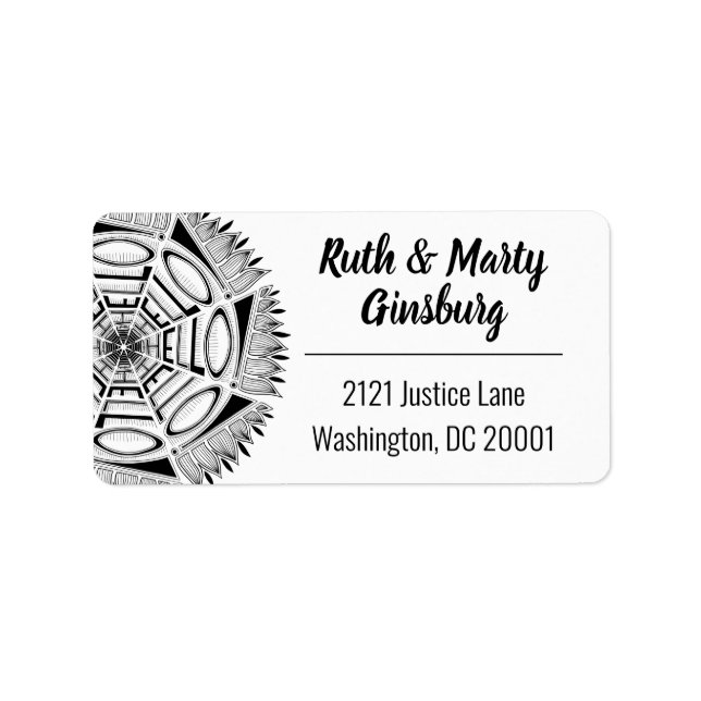 Hej Mandala Line Art Modern Black & White stor Adressetikett (Framsidan)