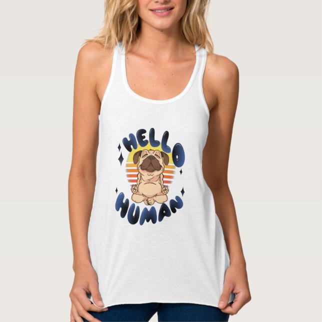 Hej människa Mediterande yogahund Linne Med Racerback (Framsida)