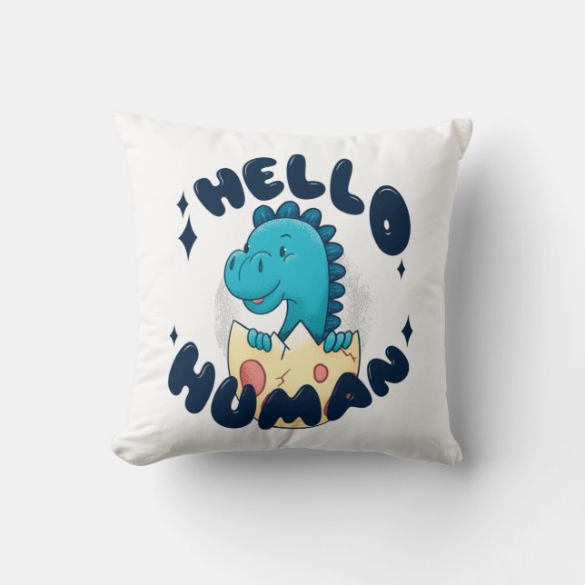 Hej människa rolig dinosaurie kudde (Framsida)