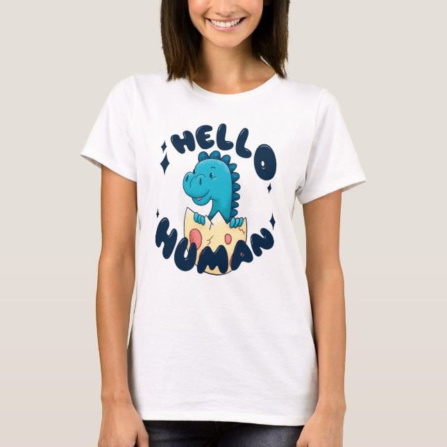 Hej människa rolig dinosaurie t shirt (Framsida)