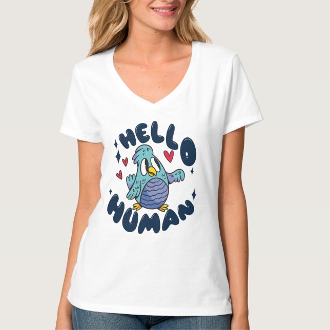 Hej människa söt fågel t shirt (Framsida)