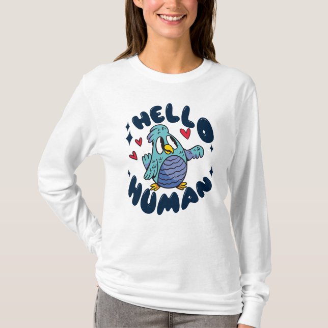 Hej människa söt fågel t shirt (Framsida)