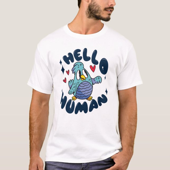 Hej människa söt fågel t shirt (Framsida)