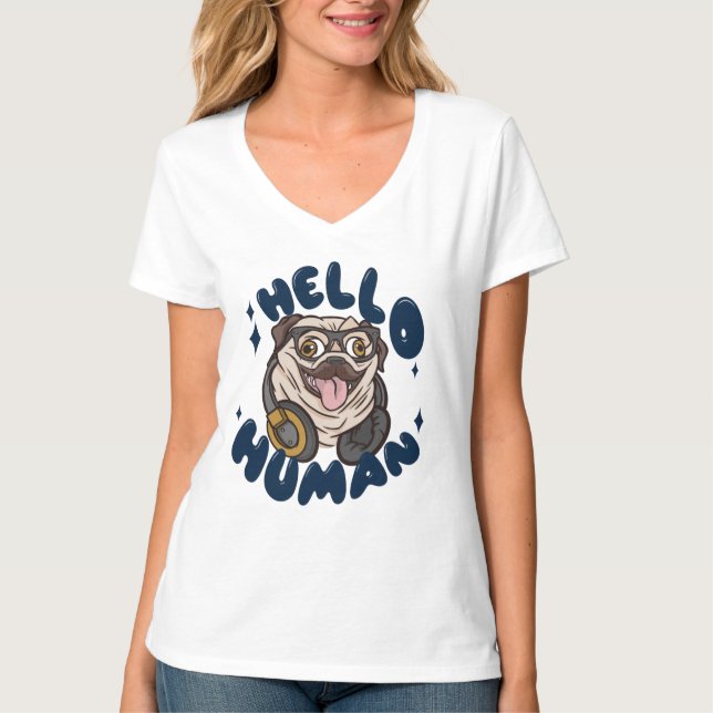 Hej människa Söt hund T Shirt (Framsida)