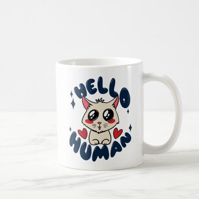 Hej människa Söt katt Kaffemugg (Höger)