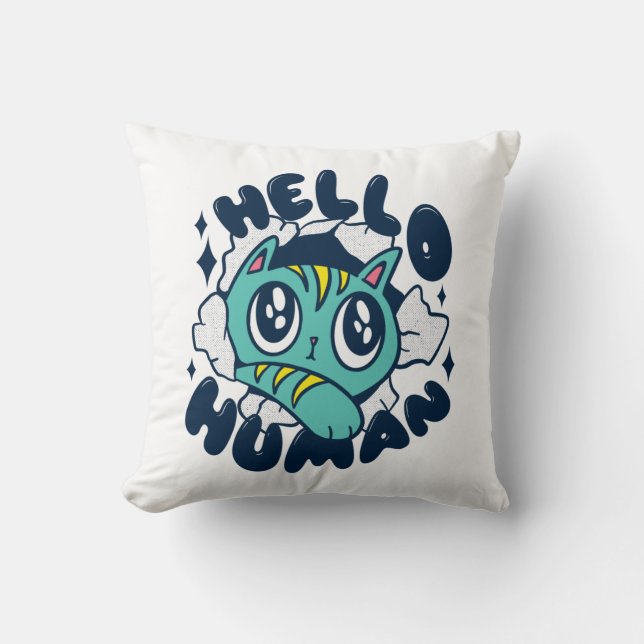 Hej människa Söt katt Kudde (Framsida)