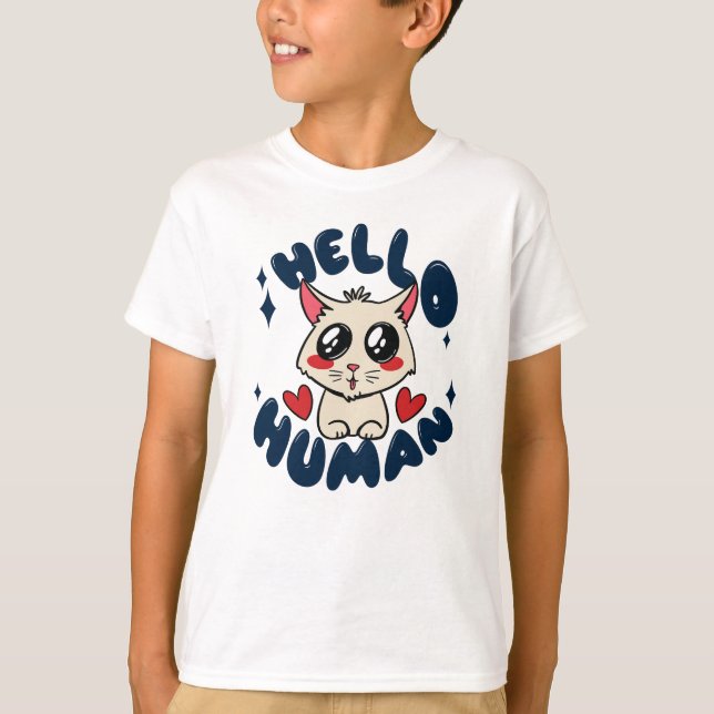 Hej människa Söt katt T Shirt (Framsida)
