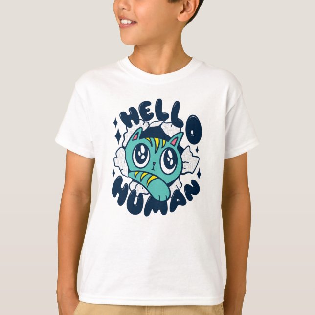 Hej människa Söt katt T Shirt (Framsida)