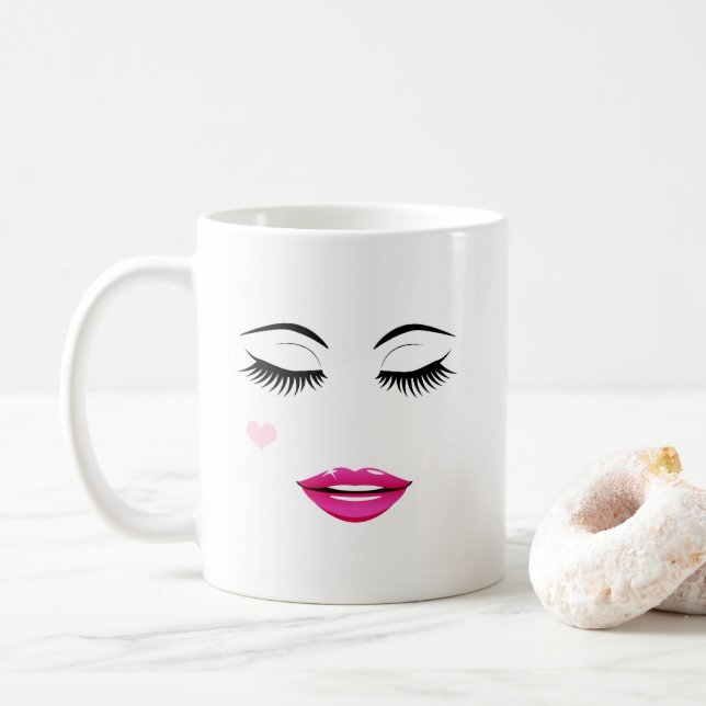 Hej med Söt Eyelash och Läppar Kaffemugg (Med munk)