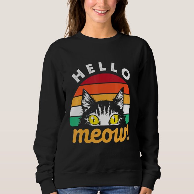 Hej Meow Cat Retro Stil T Shirt (Framsida)