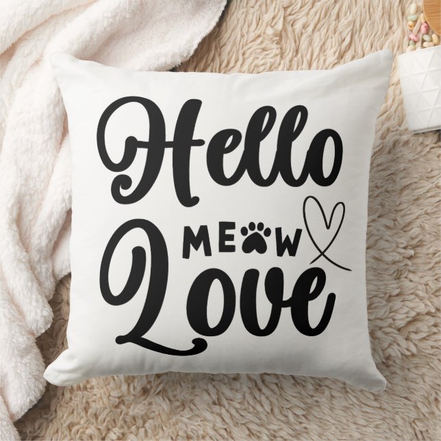 Hej Meow Kärlek, Cute Cat Tassar Heart Kudde (Filt)