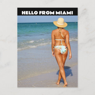 HEJ MIAMI FLORIDA BIKINI BLOND GIRL POSTCARDS VYKORT