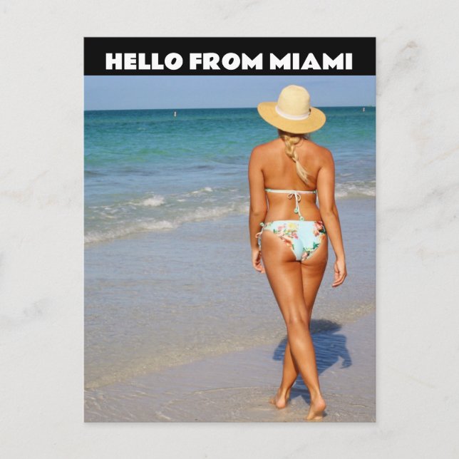 HEJ MIAMI FLORIDA BIKINI BLOND GIRL POSTCARDS VYKORT (Framsida)