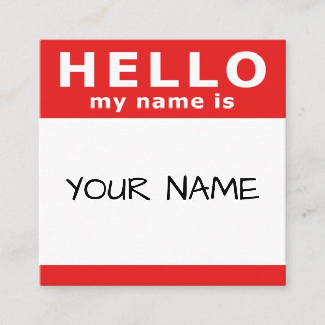 hej min namn är i rött kvadrat fyrkantigt visitkort (Framsida)